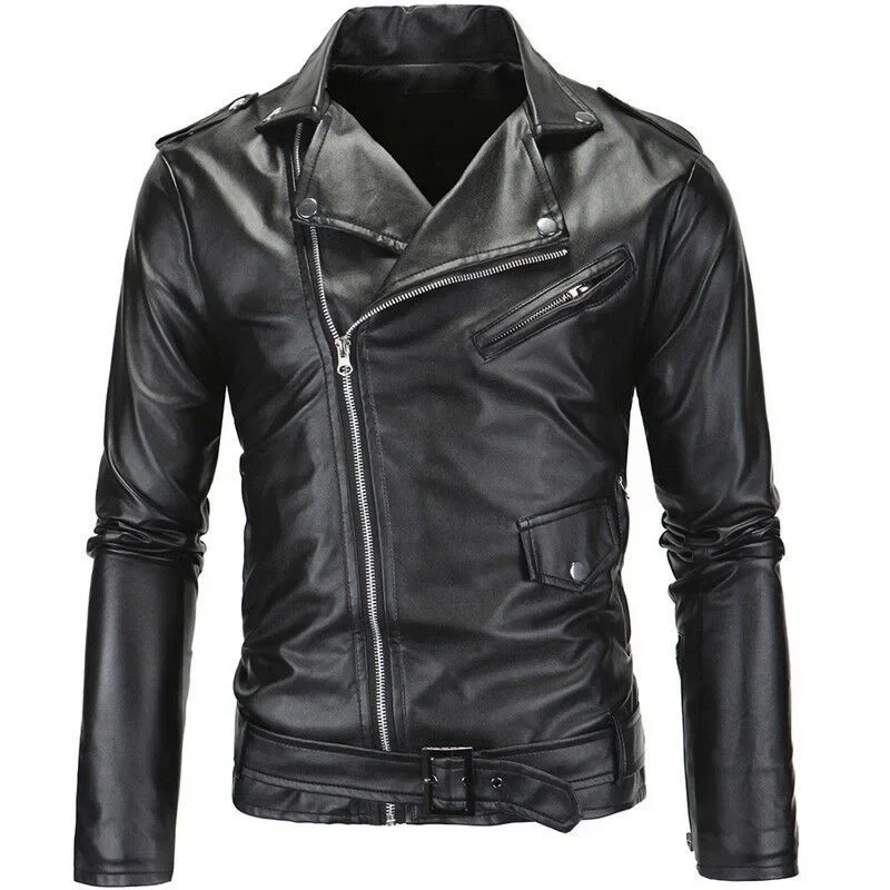 Men 'S Turn-Lapel Pu แจ็คเก็ต Coat เสื้อนอกฤดูใบไม้ผลิและฤดูใบไม้ร่วง Street Trendy บุคลิกภาพ Punk พัดลมเสื้อ