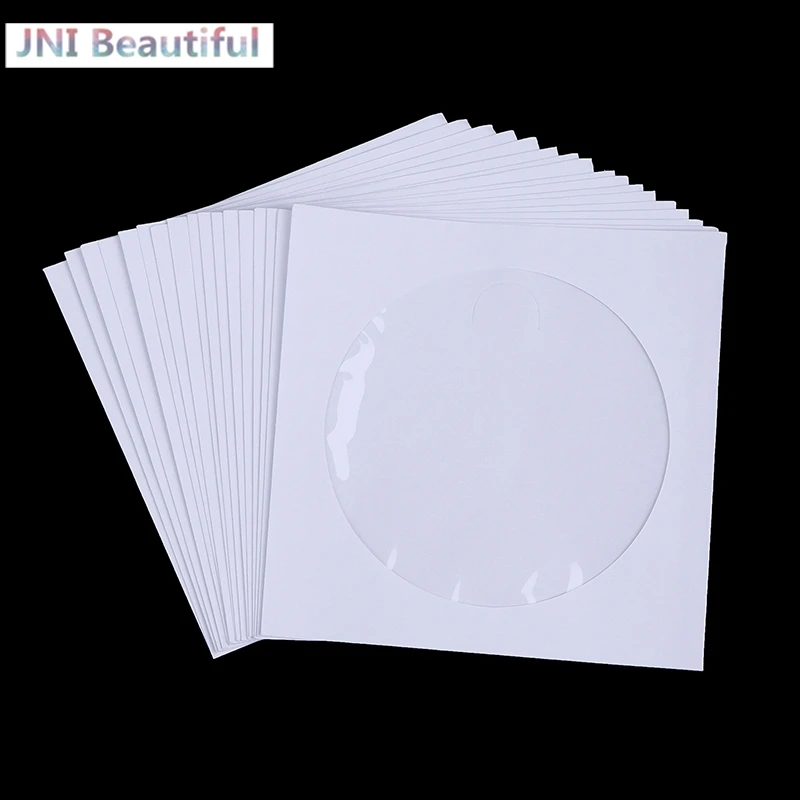 10/50PCS White 12.5*12.5CM CD DVD Disc Paper Sleeves Envelopes Storage Clear Window Case Flap White Folded Paper Bag CD Sleeves