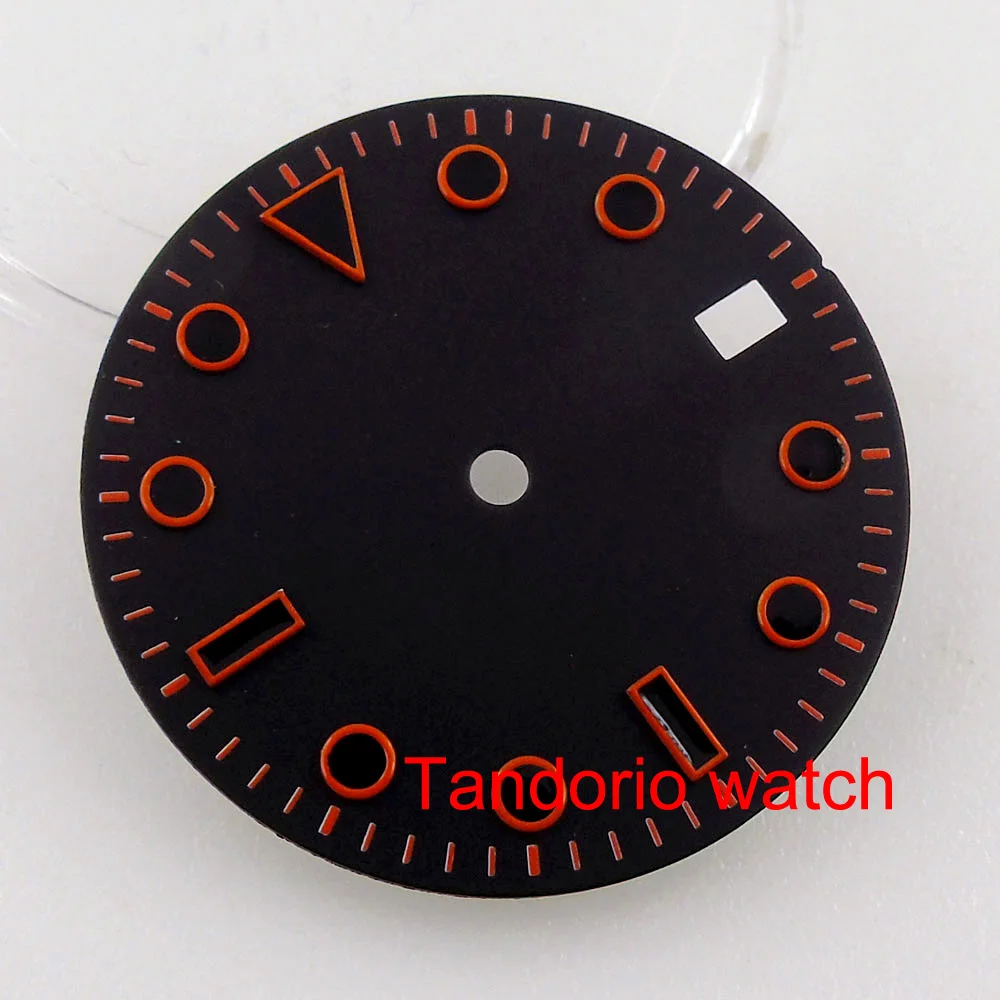 Mods 29mm Black Sterile Watch Parts Dial Face Fit NH35 NH36 NH38 ETA2824 PT5000 Orange Edge Marks Movement Luminous Date