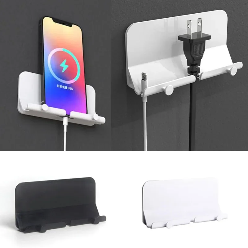 Wall Mount Charger Hook Smartphone Holder Bathroom Cable Organizer Stand Non-slip Bracket Dock Pasted Mobile Phone Tablet Holder