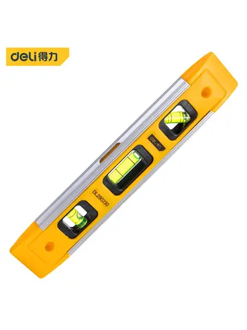 Deli 9 Inch Torpedo Level, Magnetic Box Level with 45°/90°/180° Bubbles, Shock Resistant Bubble Level Tool for Measuring