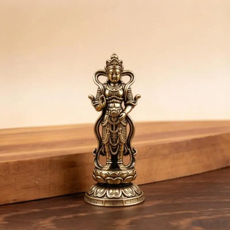 1/2Pcs Mini Brass Bodhisattva Statue Exquisite Carved Details Antique Finish For Home Altar Meditation Space Desk Decor