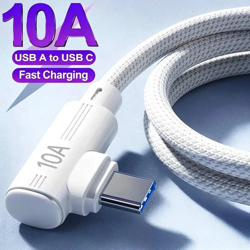 1-2Pcs 90 Degree Elbow Quick Charging Cable 10A USB A To Type C Fast Charger High-speed Data Transfer Wire Cords for iPhone17 16