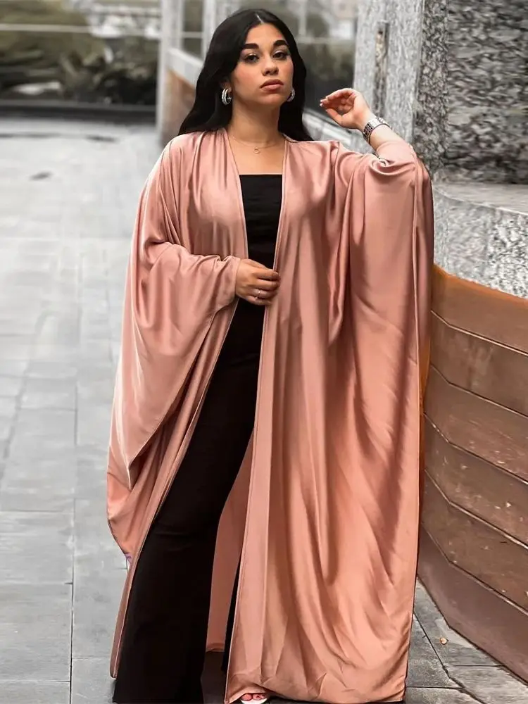 Ramadan Satin Kebaya Dubai Open Abaya Kimono Damen Islam Muslim Dress African Dresses For Women Kaftan Robe Femme Musulmane