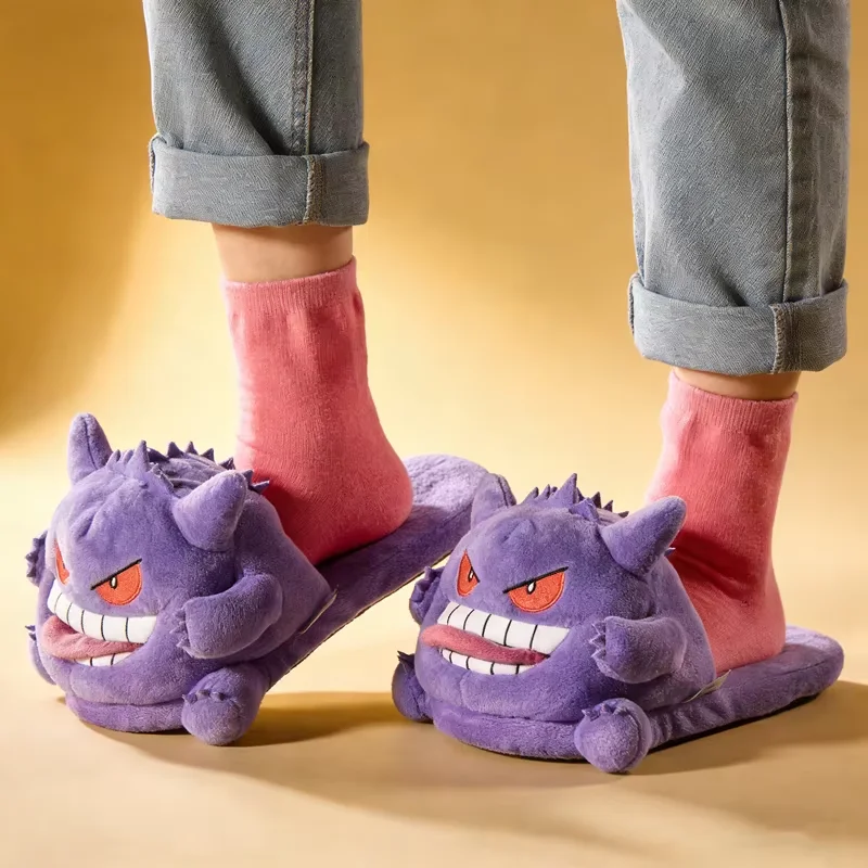 2026 New Tongue Out Gengar Slippers Creative Design Pokemon Gengar Cotton Slippers With Socks Cartoon Winter Warm Shoes 36-42