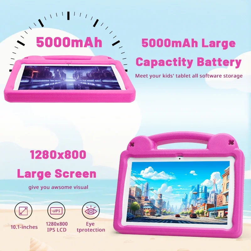 Kids Tablet 10.1" Android 15 Tablet for Kids 8GB 64GB Octa-Core CPU, Toddler Tablets withParental Control, Case YouTube WiFi 6
