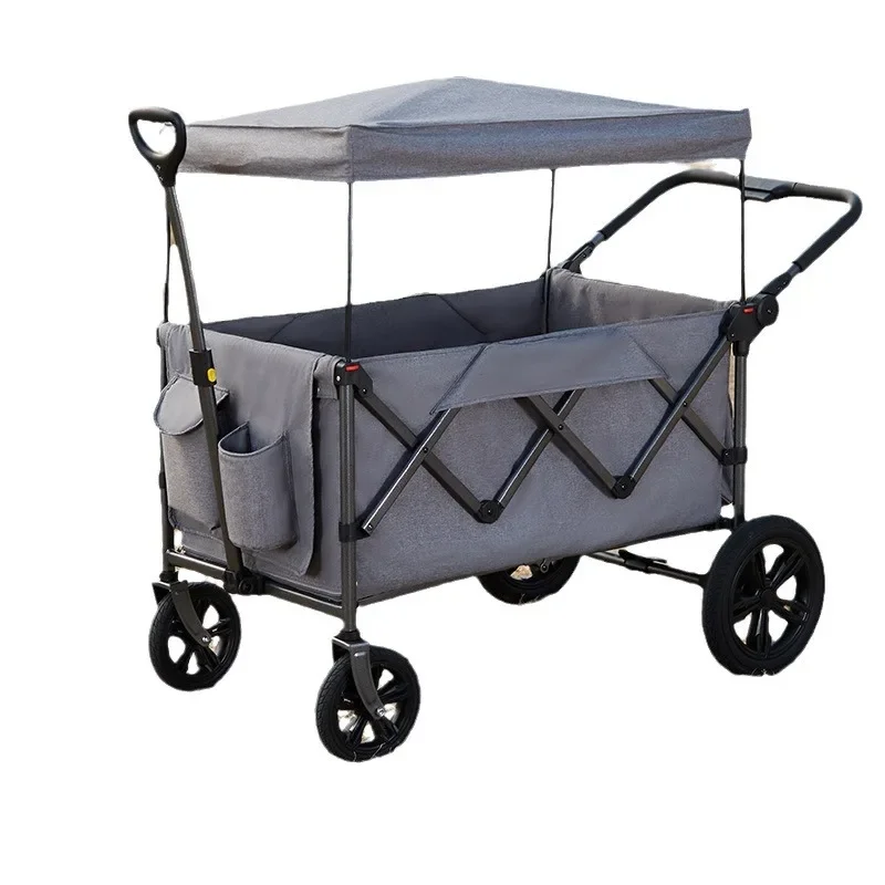 Custom Portable Adjustable Collapsible Folding Outdoor Wagon With Canopy Camping Folding Trolley With Covered