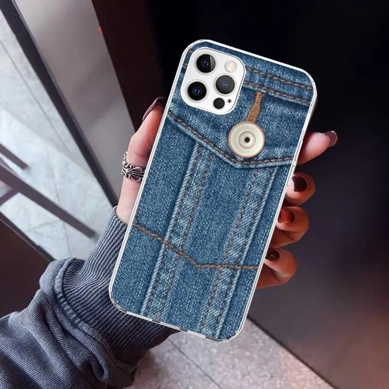 Jeans Cowboy Denim Printed Phone Case For iPhone 16 15 14 13 12 Mini 11 Pro Max Cover 7 Plus X XS XR 8 + SE Silicone Shell Print