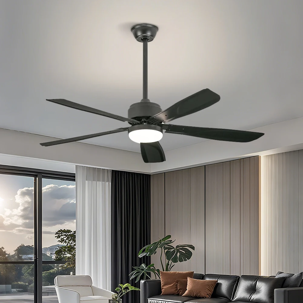 Nordic Retro Dining Room Living Room Fan Light Five-leaf Three-color Frequency Conversion Large Wind Silent Ceiling Fan Light