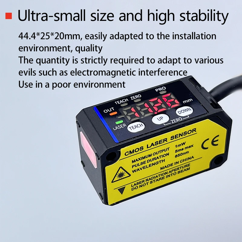 High-precision laser displacement sensor for distance measurement, thickness measurement and height sensing, RS485 interface