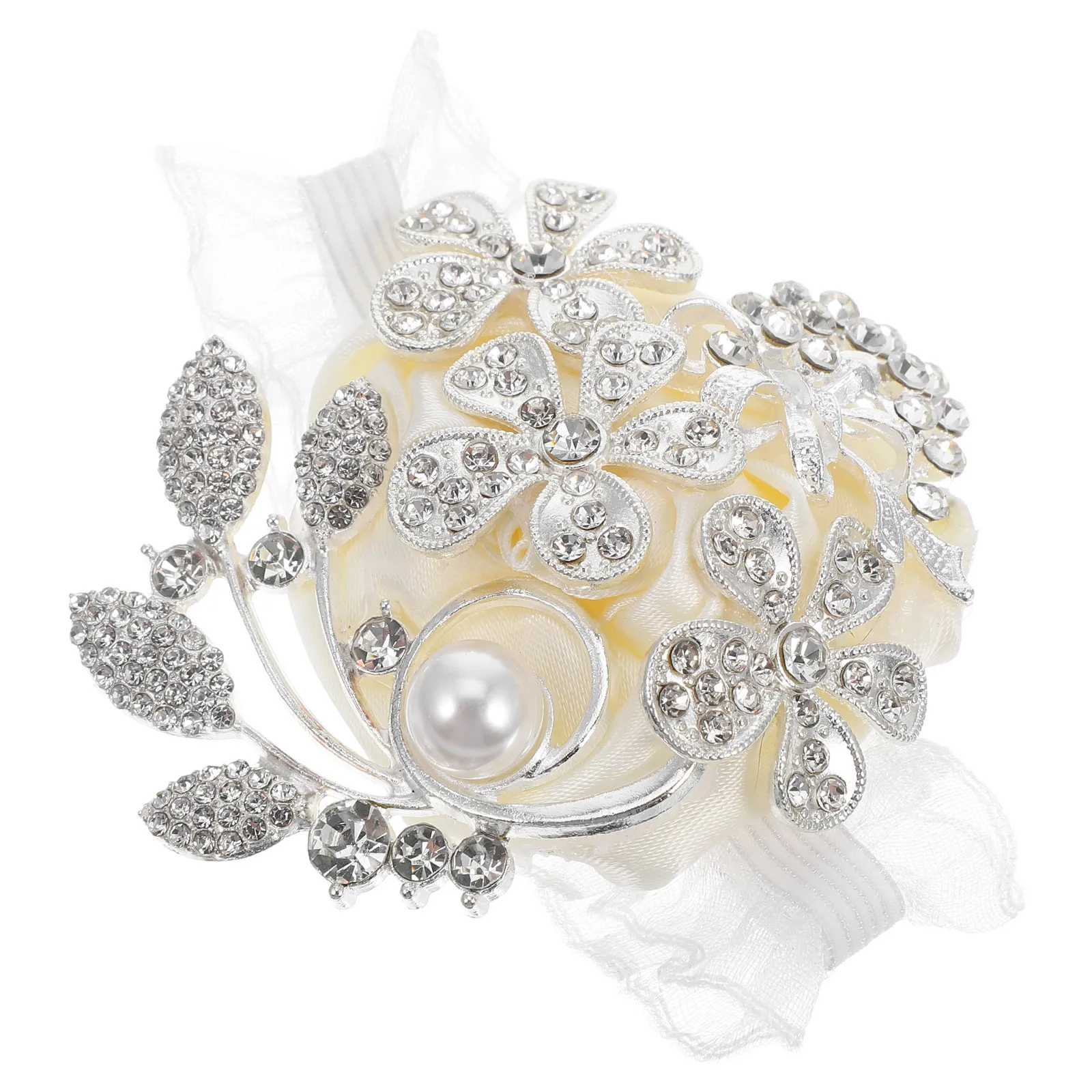 

Rhinestone Wrist Flower Wedding Bracelet White Corsage Wristlet Bridal H Jewelry Elegant Design Comfortable Wear Versatile Use