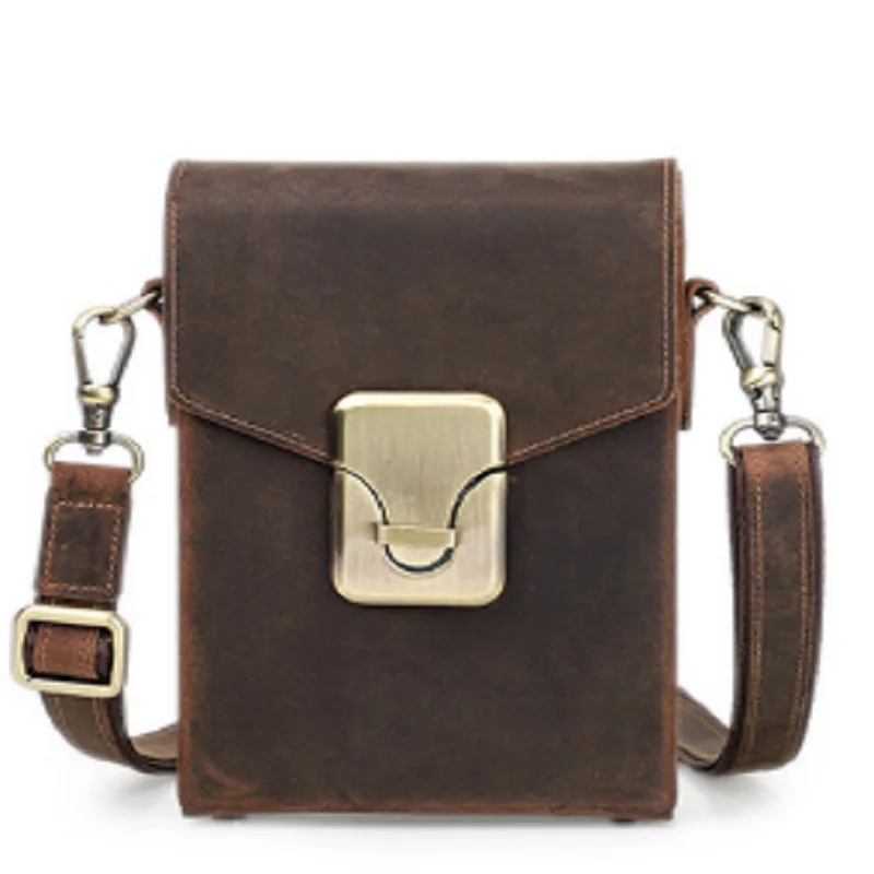 

2022 New Mobile Phone Pouch Genuine Leather Vintage Waist Packs Men Travel Fanny Pack Belt Bum shoulder Bag Waist Bag