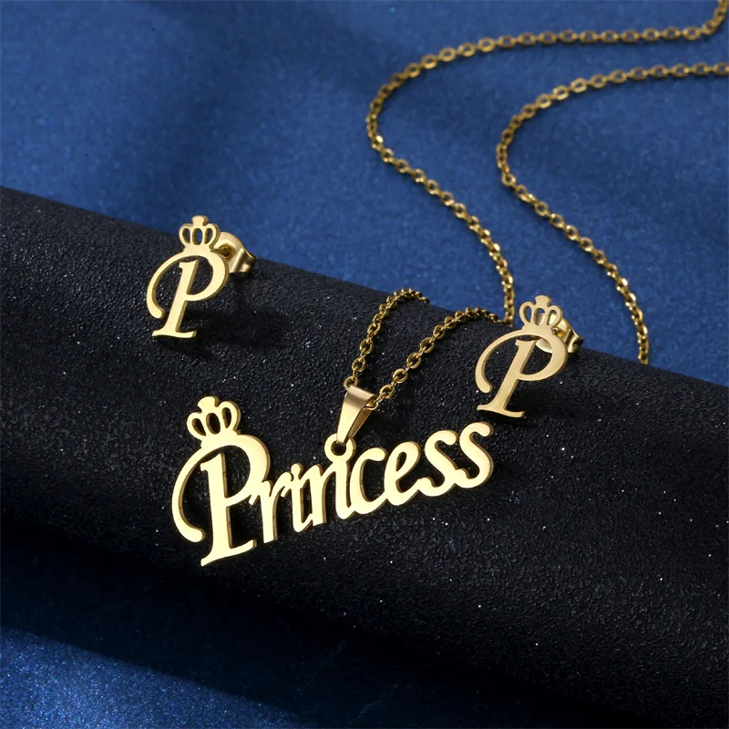 Fashion Geometric Heart Princess Four-Leaf Clover Cute Heart Animal Dog Claw Hollow Palm Letter Necklace Earring Set