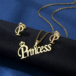 Fashion Geometric Heart Princess Four-Leaf Clover Cute Heart Animal Dog Claw Hollow Palm Letter Necklace Earring Set