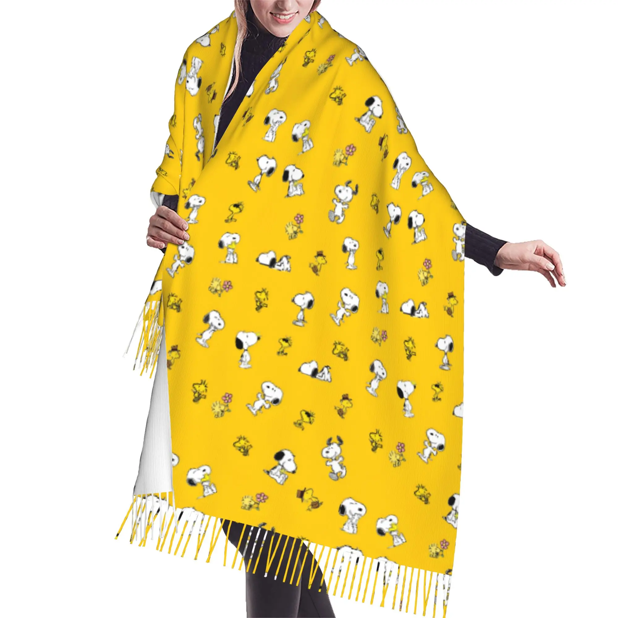 Custom Ladies Large S-snoopied Dog Scarves Women Winter Fall Soft Warm Tassel Shawl Wrap Anime Manga Scarf