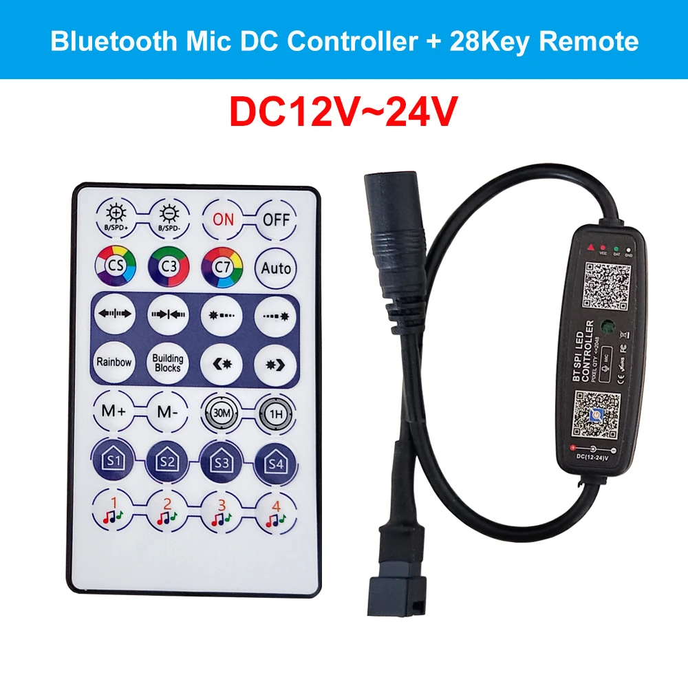 28Key Mini Bluetooth Przycisk muzyczny Kontroler LED DC5-24V Dla 3Pin WS2811 WS2812 SK6812 Indywidualnie adresowalny pasek LED RGB