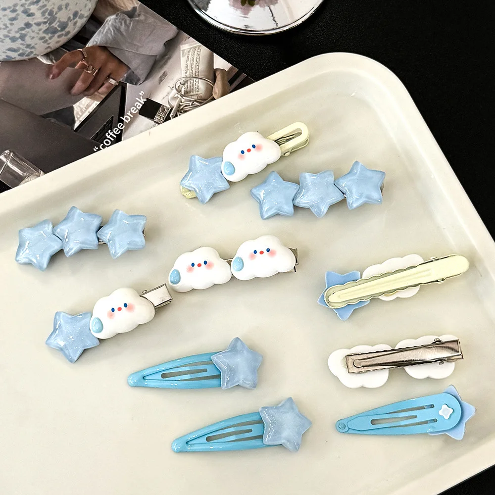 

10Pcs Stars, Cloud，Hair Clip - Blue And White Cloud Hair Clip Set, Cute Hair Accessories for Women Girl gift from a good friend
