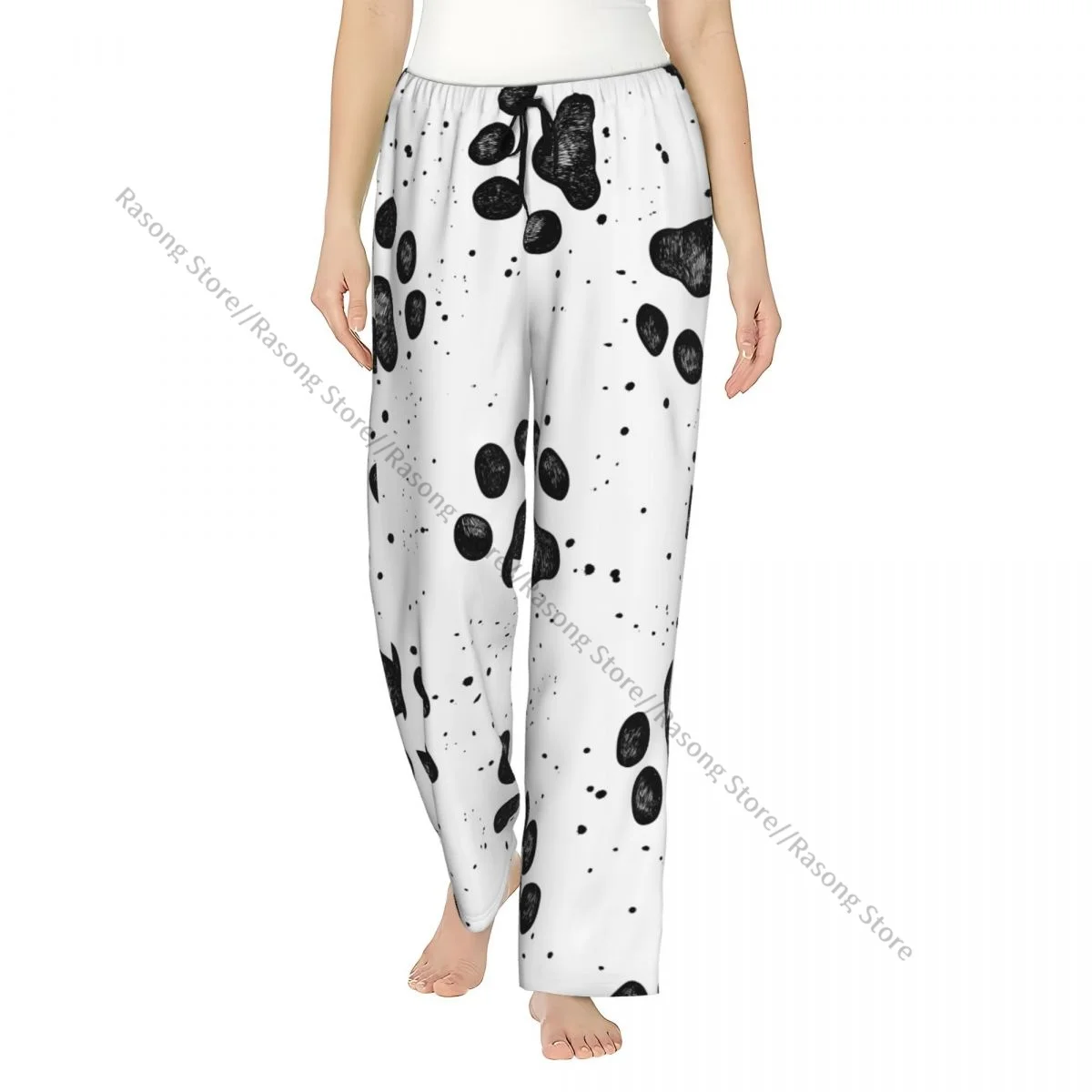 

Sketches Of Dog Paw Prints Flannel Pajama Pants for Women Soft Warm Sleep Pants with Elastic Waistband