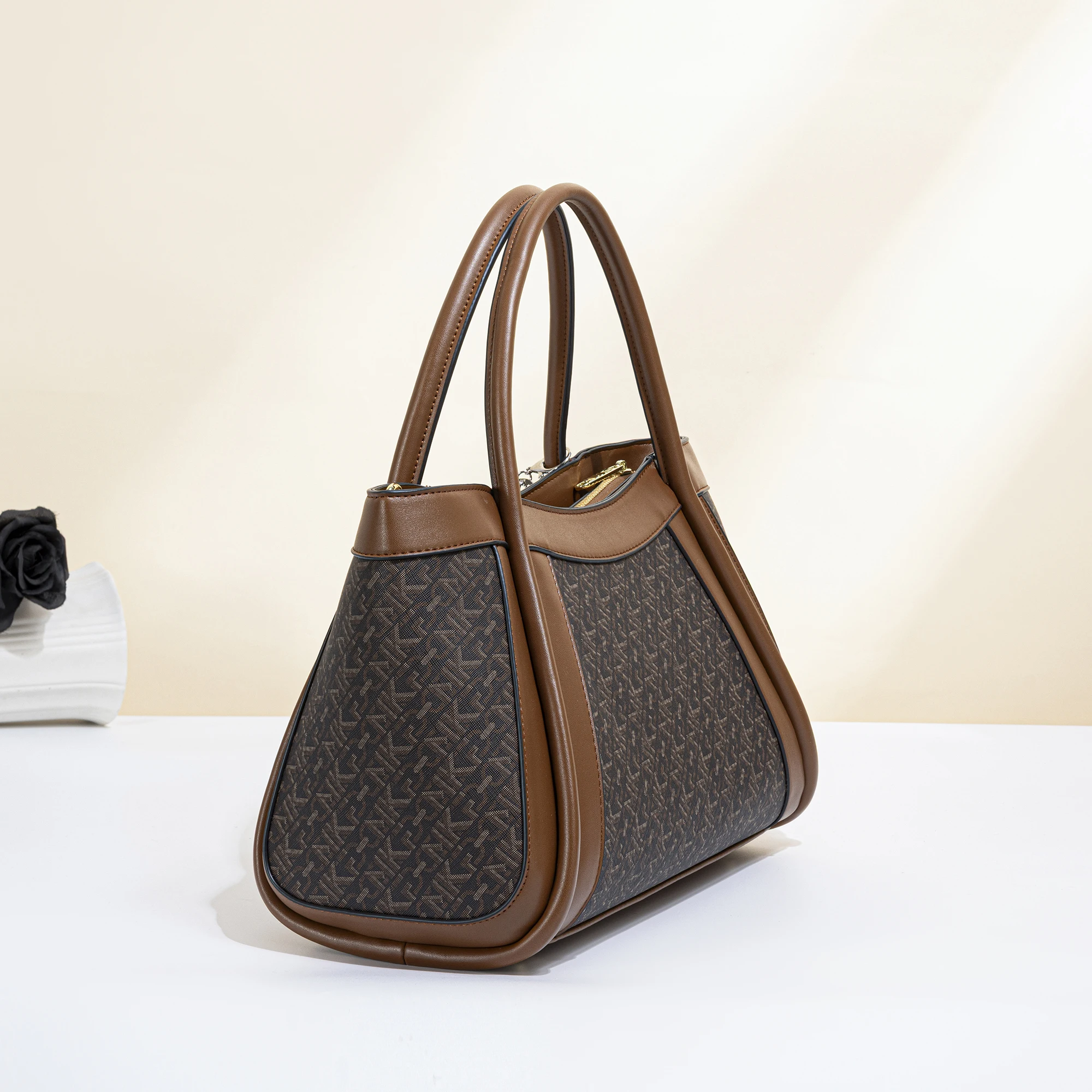 Classic Monogram Print Boston Bag For Women Multi Zipper Shoulder Purse With Top Handle Trendy Puppy Charm Crossbody Handbag