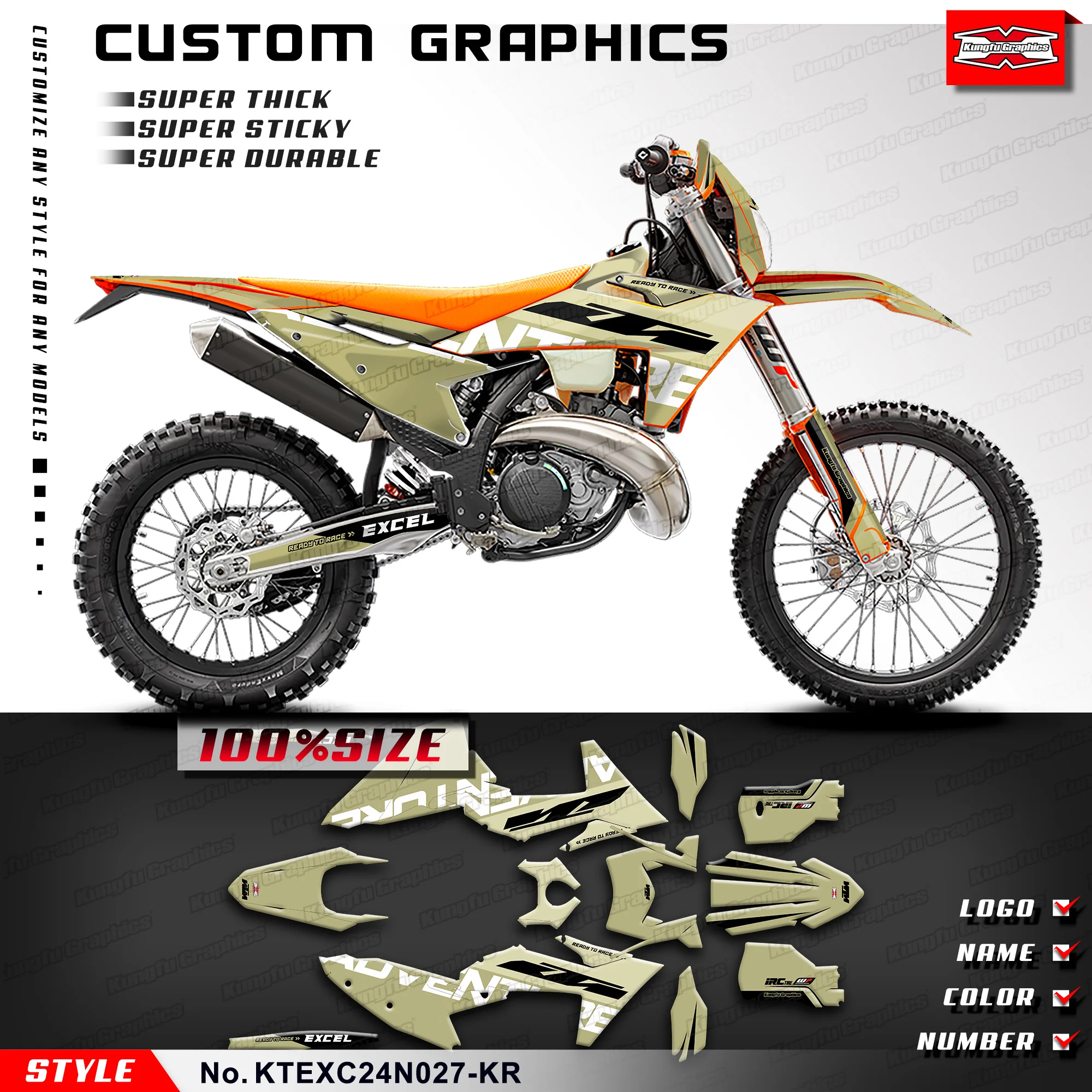 

Виниловая наклейка KUNGFU GRAPHICS для KTM 150 250 300 350 450 500 EXC EXC-F XC-W XCW XCF-W 2024 2025, KTEXC24N027-KR