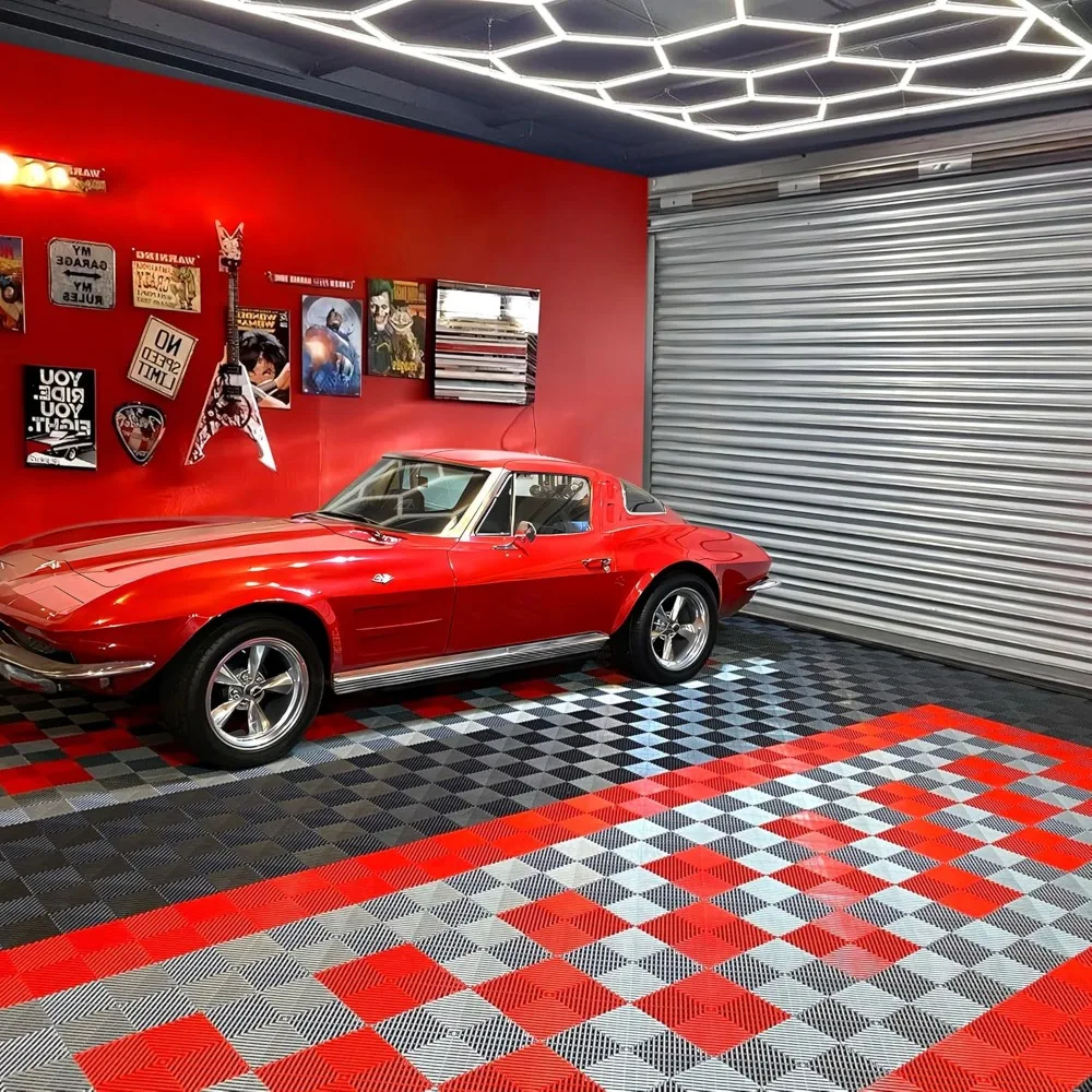 بلاط بلاستيكي متشابك غير قابل للانزلاق لأرضيات المرآب، 15.7 × 15.7 بوصة، يعزز تنظيم المرآب والتخزين مع فتحات تهوية #4