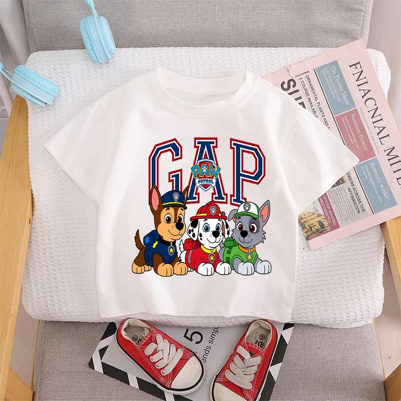 Kids 100% Cotton Short Sleeve Tee Paw Patrol Cartoon Printed Boys Girls Summer Casual T-shirt Children Outfit Birthday Gift