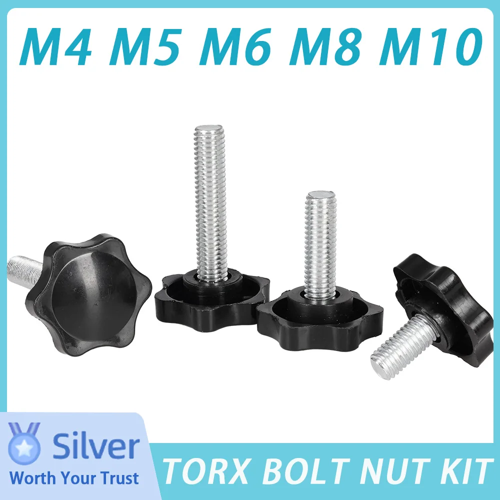 M4 M5 M6 M8 M10 Plastic Handle Clamping Bolts Nuts Kits Stainless Steel Thumb Screws Hand Knob Fastening Industry Equip Bolt