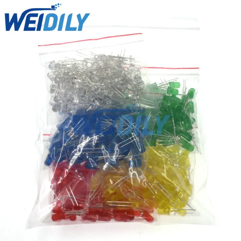 500PCS 5MM LED Diode Kit Mixed Color Red Green Yellow Blue White Led Light DIY Kit