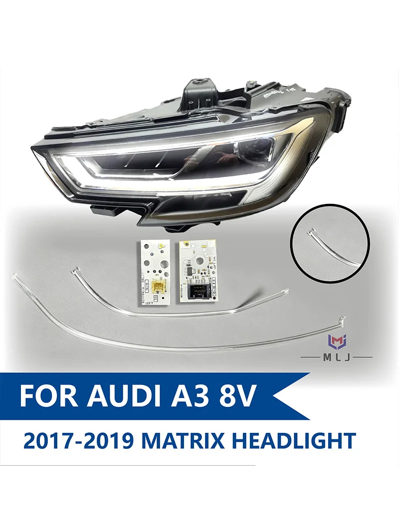 Für Audi A3 8V 2017-2019 Matrix-Scheinwerfer DRL Lichtleiterstreifen LED-Chip Angel Eyes DRL Reparaturteile OEM 8V0998473B 8V0998474B
