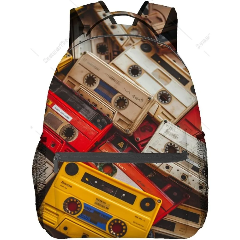 

Retro Cassette Tape Backpack Travel Backpacks Laptop Rucksack,School Bookbag For Women Kids Boys Girls,Vintage Music Back Pack A