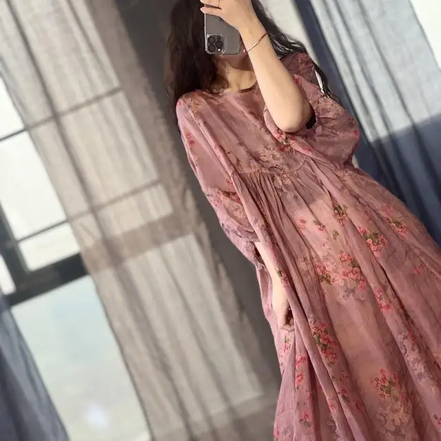 ผู้หญิงเย็บปักถักร้อย Boho ชุดยาวลูกไม้ขึ้นเอวผ้าฝ้ายลินินฤดูร้อนสไตล์เรียบง่าย Sundress Beach Party Dress Wh20