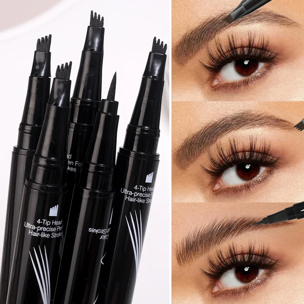 4-vorken tweekoppige vloeibare wenkbrauwpen eyeliner waterdicht langdurig geen vlekken natuurlijk zwart bruin wenkbrauwen potlood cosmetica