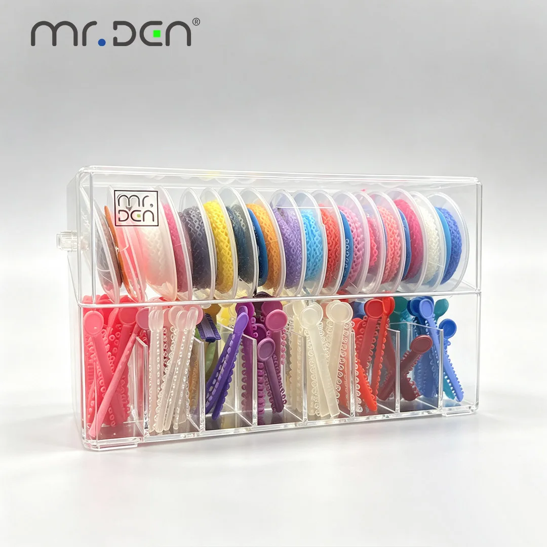 Clear Acrylic Orthodontic Organizer Box with Dust Cover Dental Power Chain Elastic Rubber Band Ligature Tie Storage