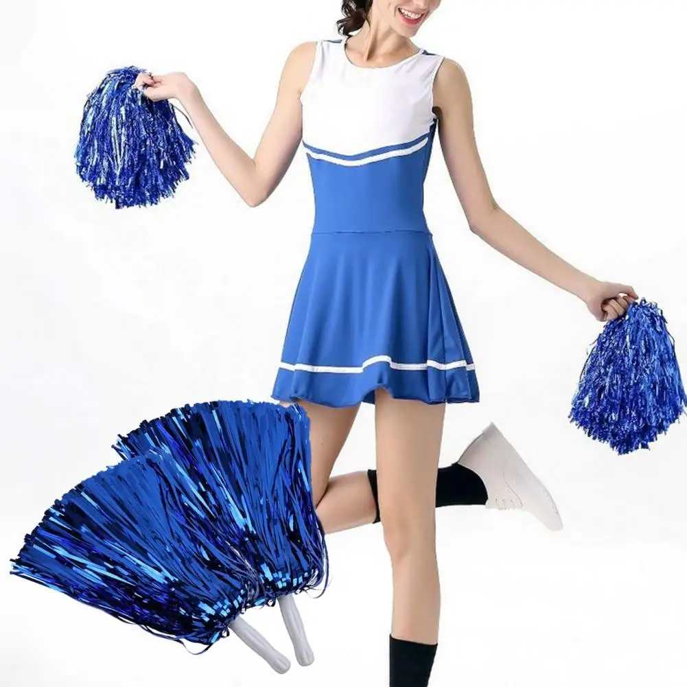 Durable Pe Material Pom Poms 2 Pcs Cheerleading Pom Poms with Plastic Handles Colorful Foil Dance Props Spirited for Women
