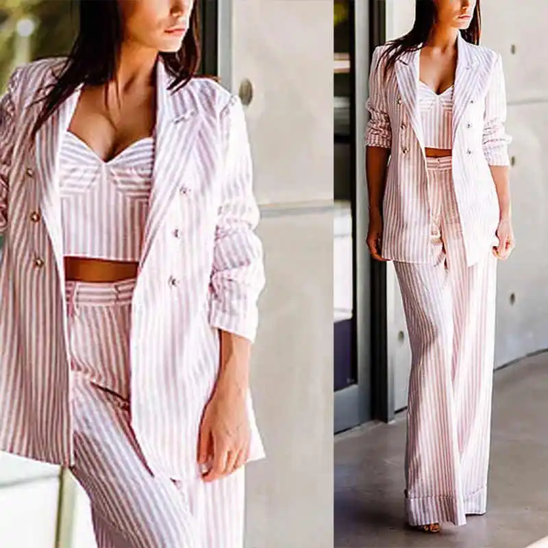 

Customized 2 Pieces Women Suits Graceful Stripe Offices Ladies Work Blazers Classic Fit Birthday Evening Party Wear