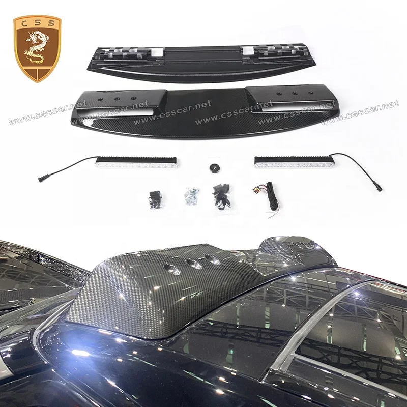 for Dry Carbon Fiber SVR Style Front Roof Spoiler Wings with LED Light for Land-Rover Defender