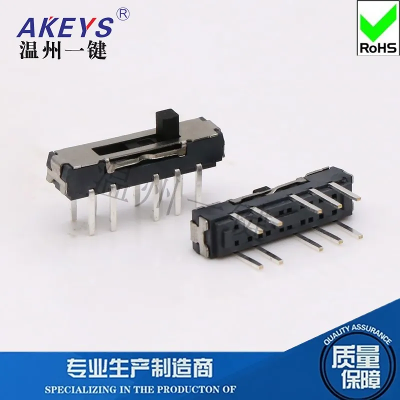 10pcs MSS-24D20 Small Toggle Switch 10-Foot Vertical Plug-in Four-Gear Black Sliding Toy Mini