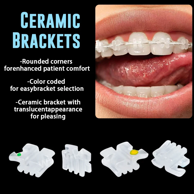 20Pcs/Kit Dental Orthodontic Ceramic Brackets Roth/MBT Standard Monoblock Type 022 345 Hooks Orthodontia Braces Dentistry Tools