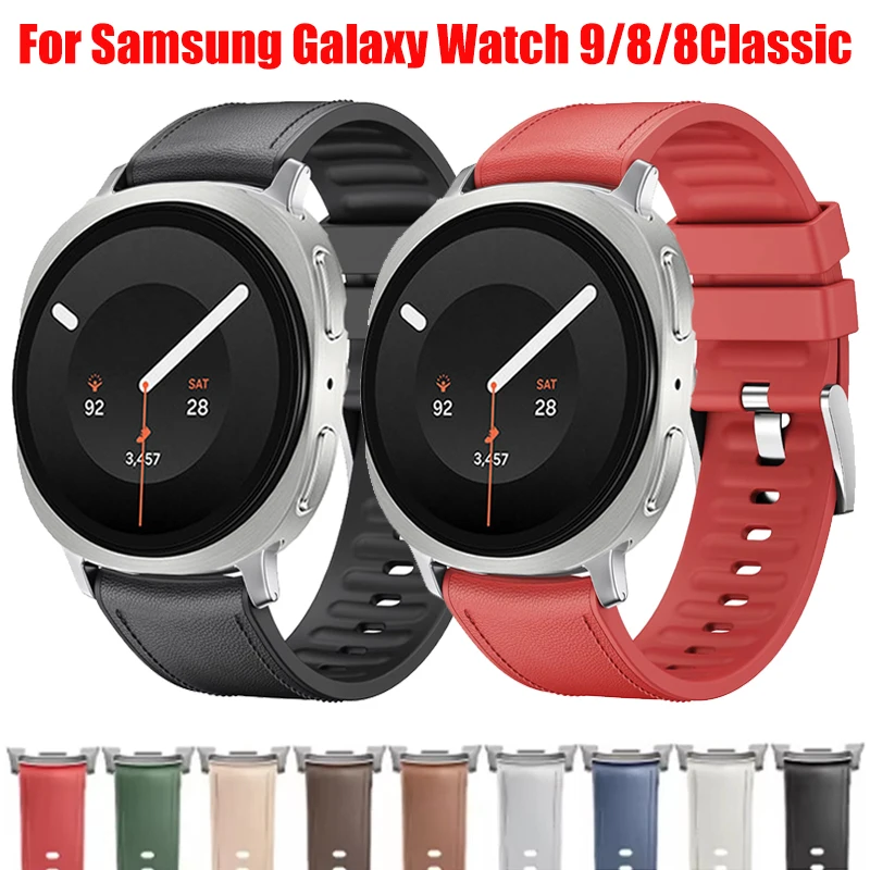 Official Leather+Silicone Strap For Samsung Galaxy Watch 8 9 40mm 44mm Bracelet Correa For Galaxy Watch 8 Classic 46mm Wristband