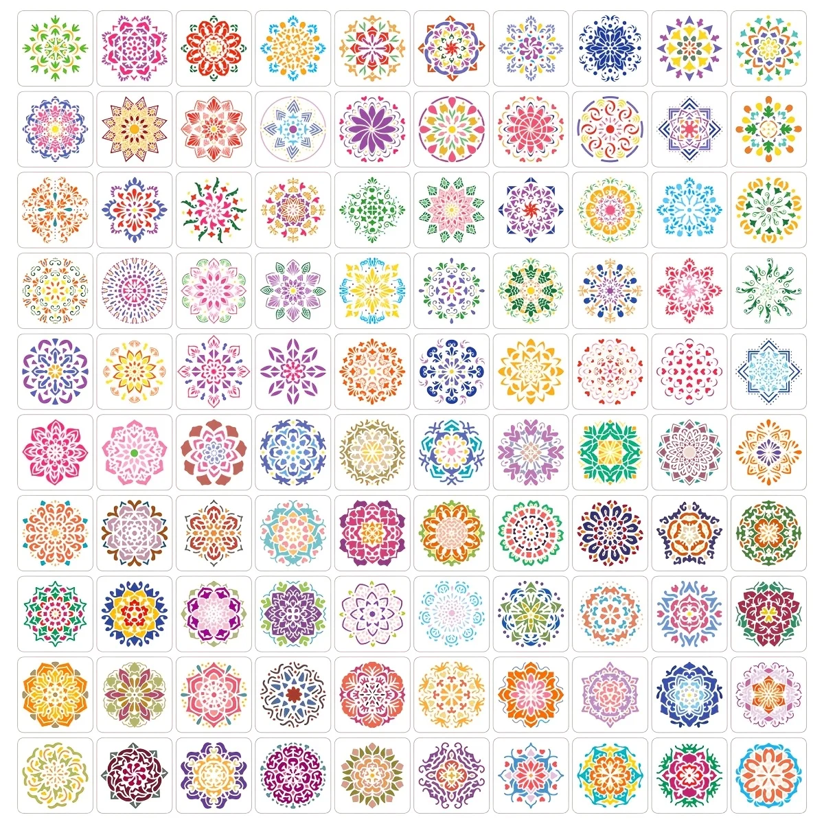 100pcs/set Mandala Flower Stencils Set, Reusable PET Painting Template for Wall Wood Stone Canvas, DIY Craft Drawing Stencil