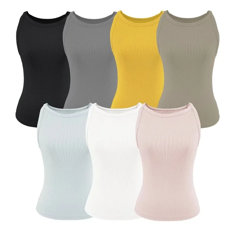 insBlogger-style off--shoulder top with narrow straps2026New Summer Versatile Ribbed Slim-Fit Waist-Cinching Fitness Top