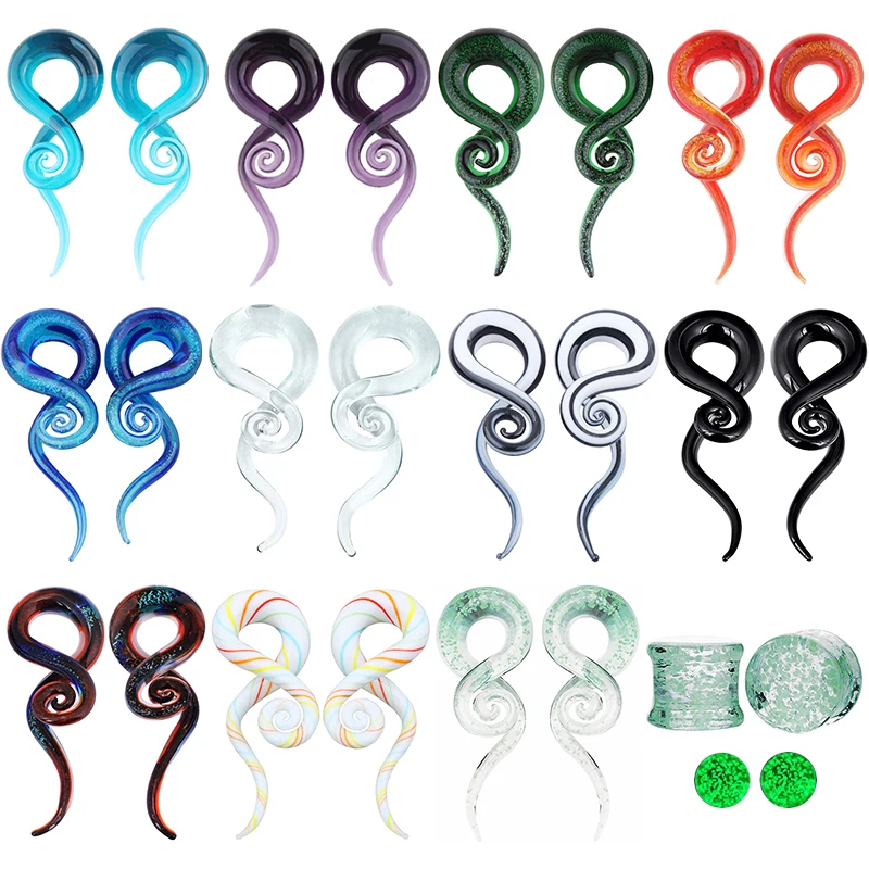 2 szt. Szkło Pyrex zatyczki do uszu tunel ucha spiralny stożek chrząstka kolczyk wskaźniki Expander nosze Flesh Oreja Piercing biżuteria do ciała