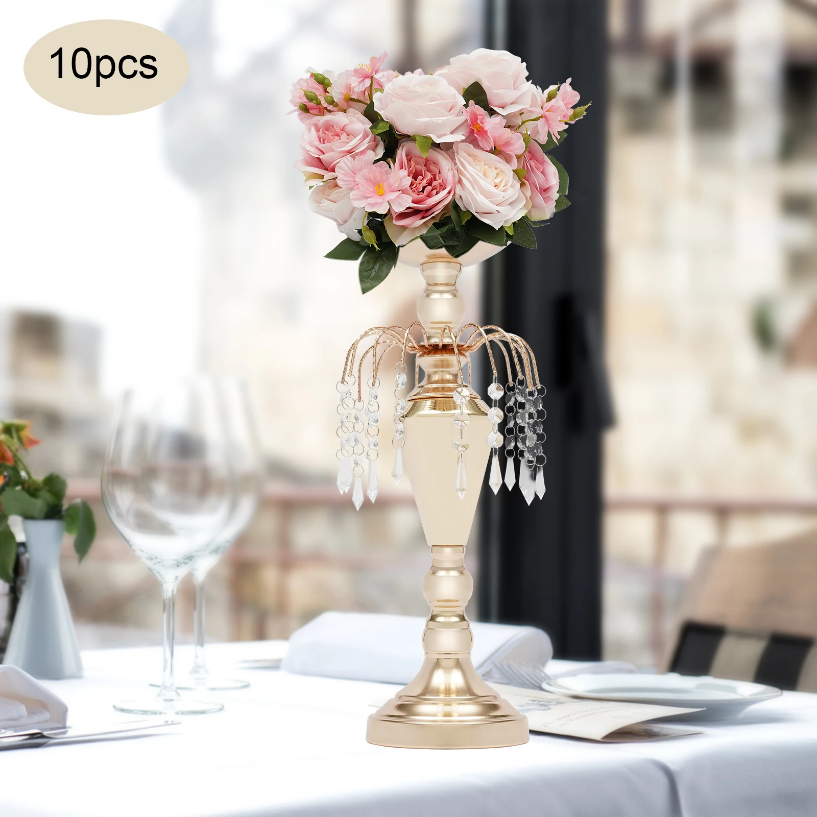 

10Pcs Metal Freestand Trumpet Shape Flower Vase & Pillar Candle Holder For Wedding Reception Party Table Centerpieces Decor