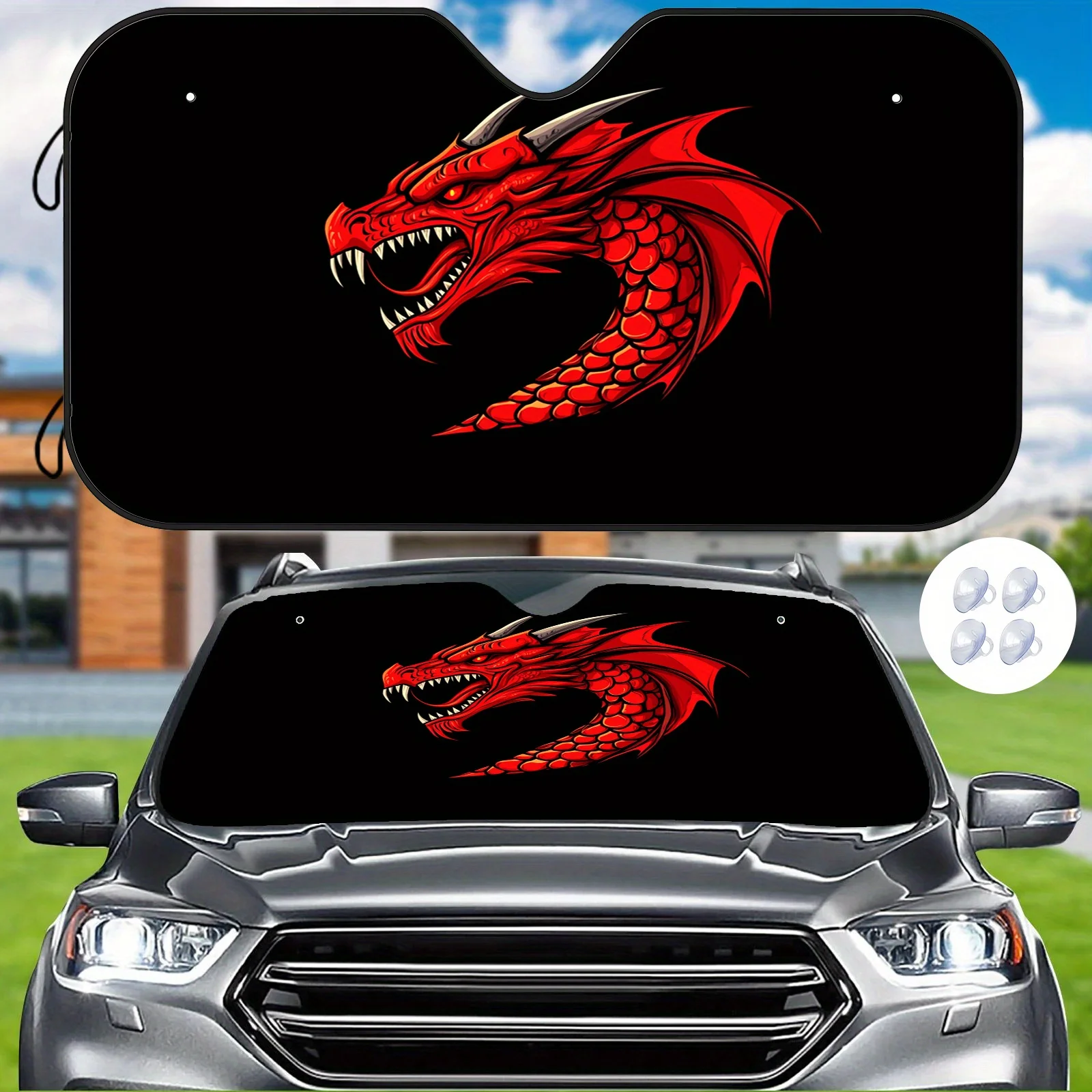 

Подходит для автомобильного солнцезащитного козырька с дизайном Fierce Red Dragon — теплоизоляция и устойчивая к царапинам крышка лобового стекла, включает в себя установку Str