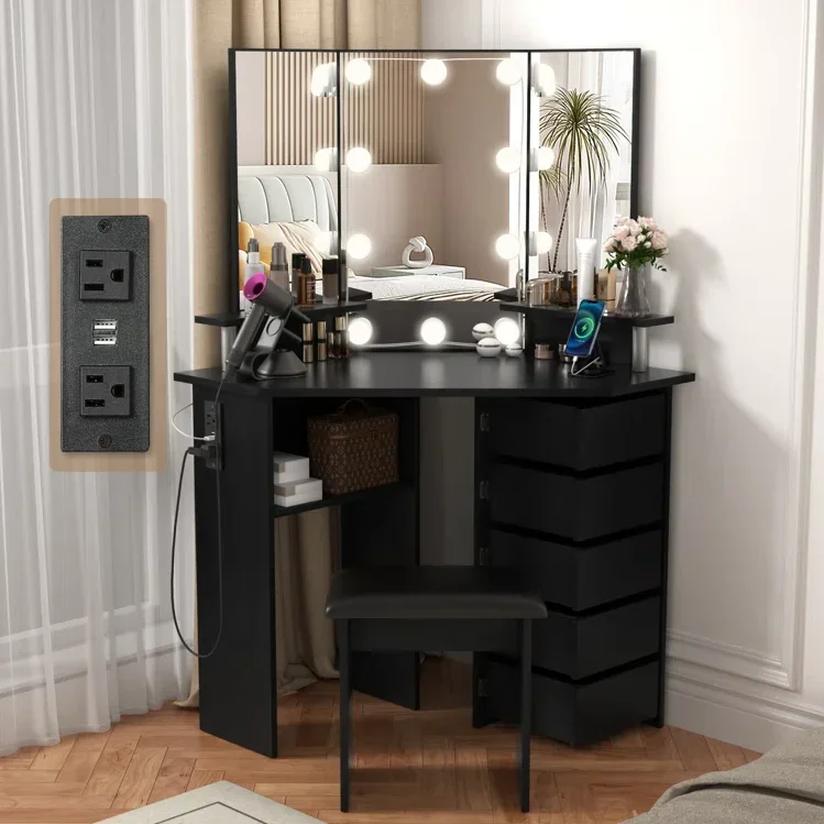 Ensemble de 5 miroirs d'angle en bois blanc, vanité nar, commode de maquillage, meubles de bureau de chambre à coucher, proximité réglable