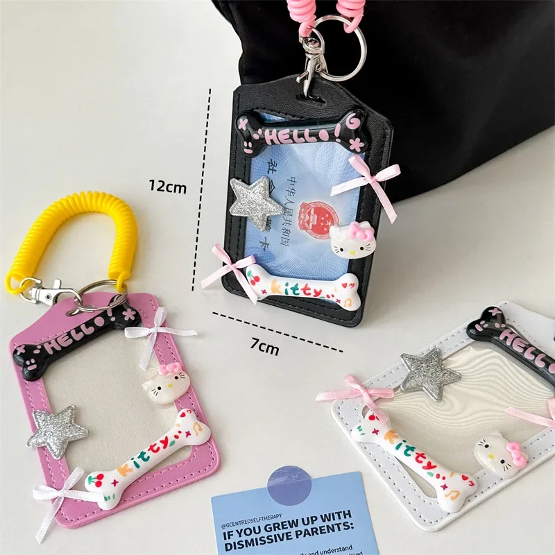 Cute Originality Hello Kitty Cartoon Card Set of Pupil Meal Card Bus Card Polaroid Photograph Protective Cover Show Pendant