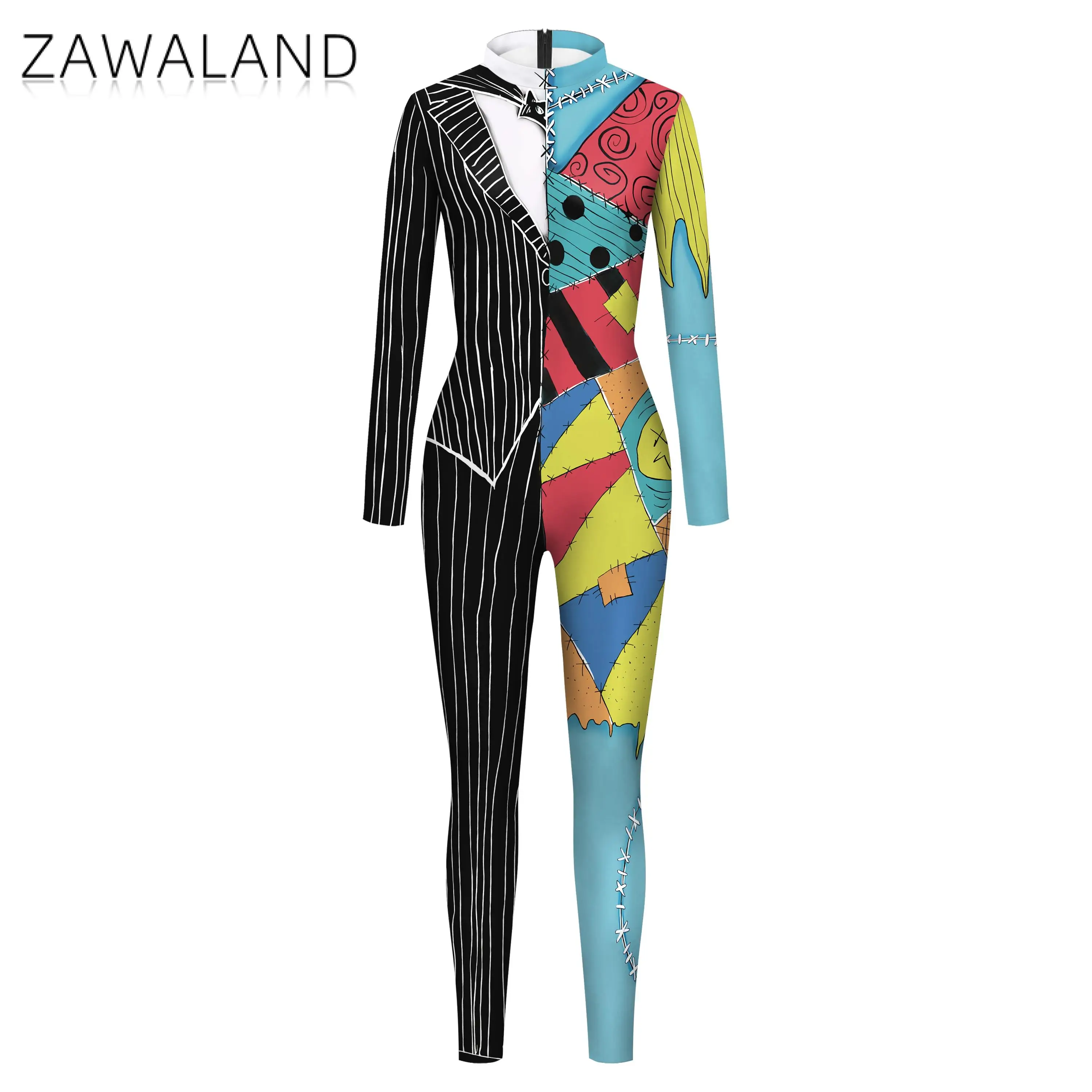 Zawaland Cosplay Film Sally Kostuum Vrouwen Kid 3D Gedrukt Catsuit Jumpsuit Halloween Party Fancy Dress Zentai Body