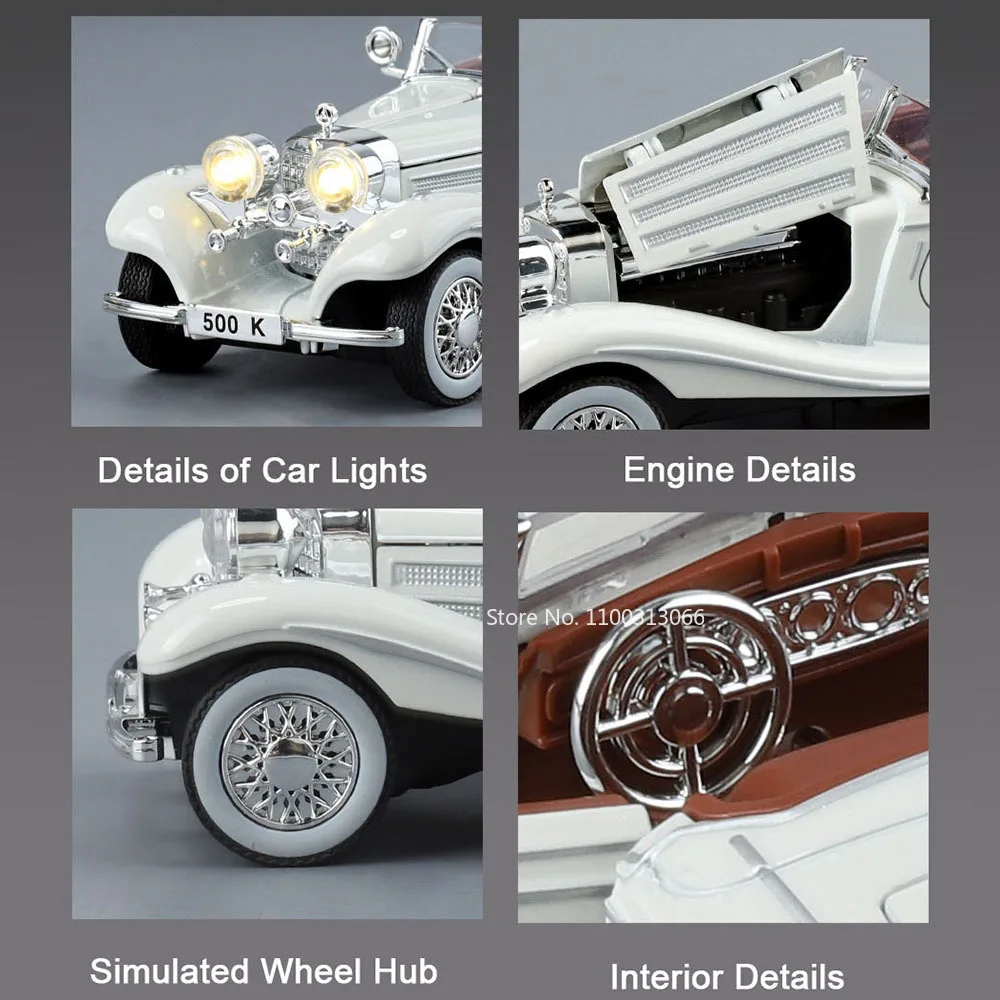 Maßstab 1:32 Legierung 500K 300SL Autos Spielzeug Diecast Modelle mit Zurückziehen Licht Musik Miniatur Oldtimer Kinder Kindertagsgeschenke