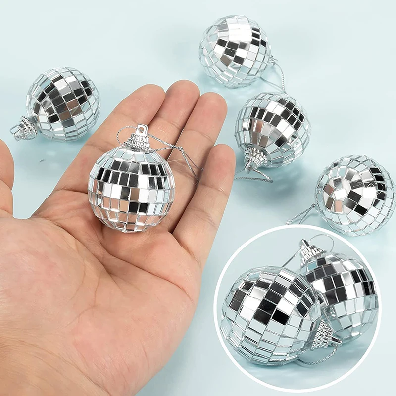 6pcs 3/4/5/6/7cm Silver Disco Mirror Balls Christmas  Hanging Disco Ball Reflective Bright Disco Ball Christmas Tree Ornament