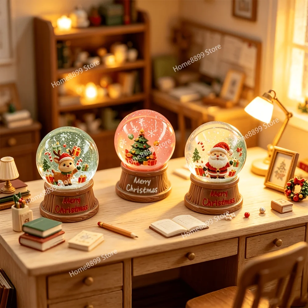 5pcs Christmas Ornaments Reindeer Crystal Balls Gift Boxes Resin Collectible Figurines Micro Scene Decoration Home Party Decor